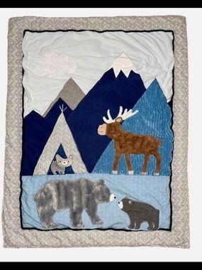 Levtex Baby Trail Mix Nursery Mountain Adventure Baby Quilt - Blue and Gray